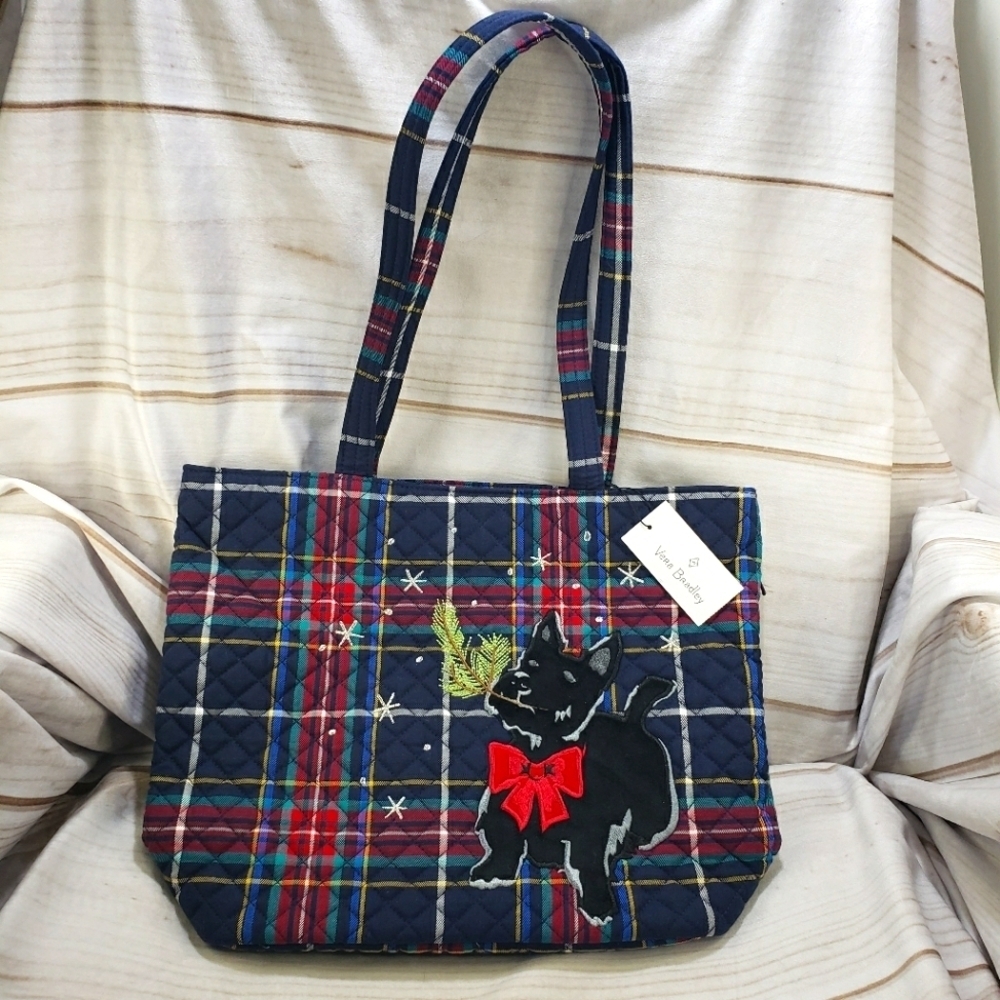 Vera Bradley Scottie Dog Small Tote Shoulder Bag Quilted Plaid Winter Snowflake